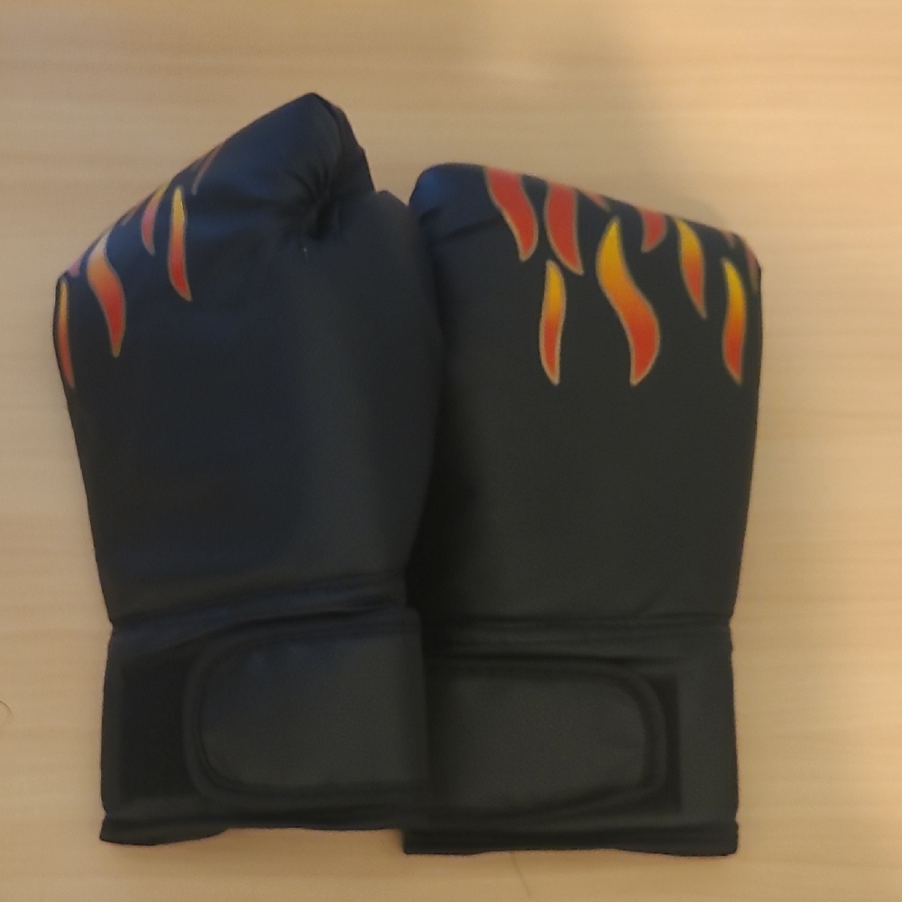 Source Unknown Black Gloves with Red and Orange Flames